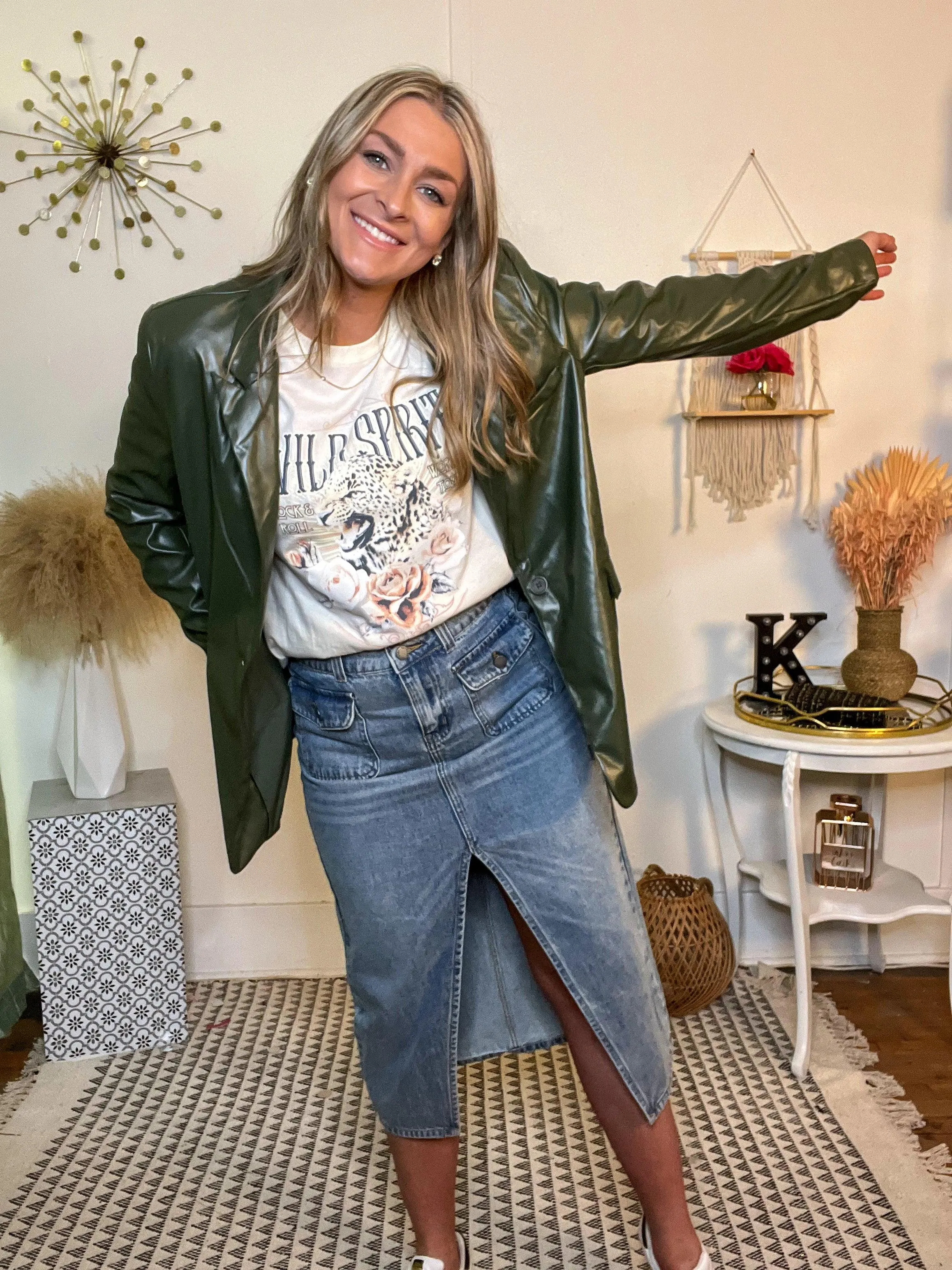 Olive Faux Leather Tailored Blazer