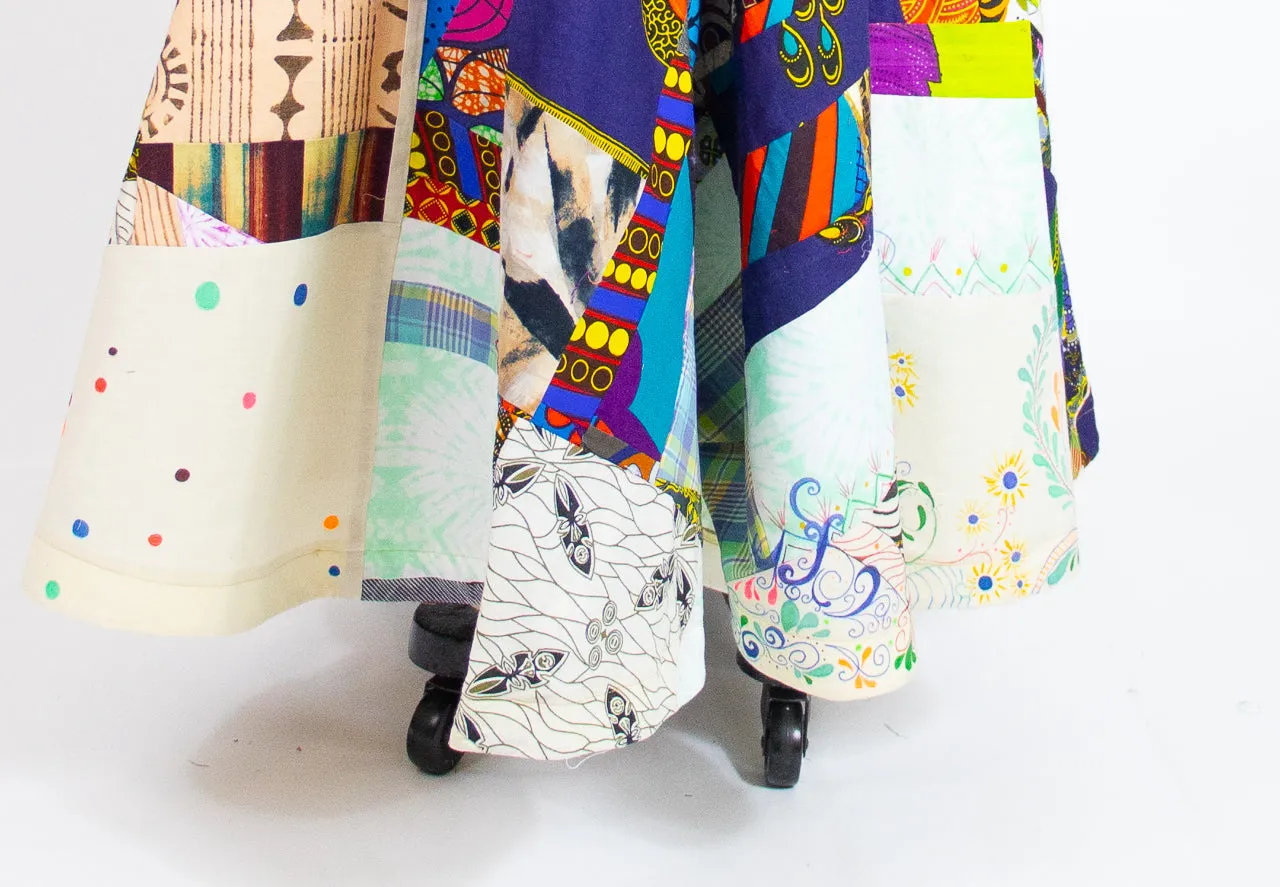 Patchwork Circle Skirt With Denim Pocket