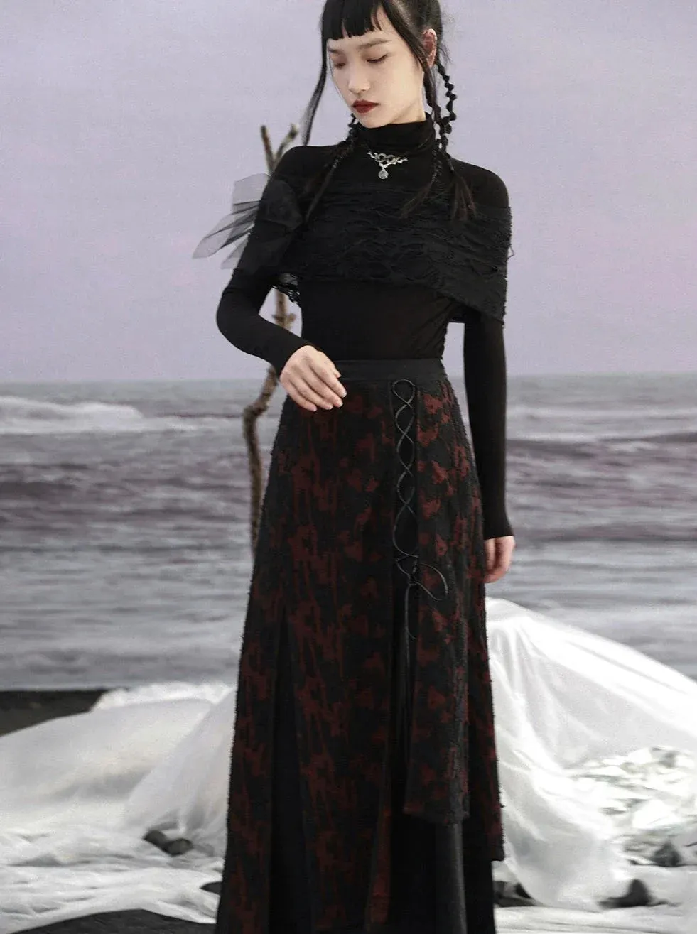 Patchwork Dark Skirt Retro Knit