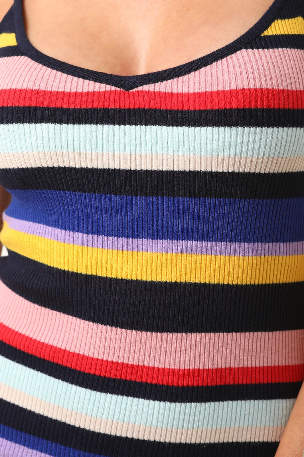 Ribbed Knit Color Stripe Bodycon Dress