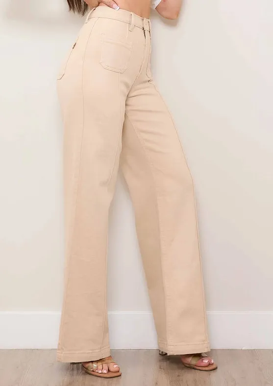 Square Pocket Wide Leg Jeans In Sand