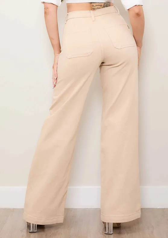 Square Pocket Wide Leg Jeans In Sand