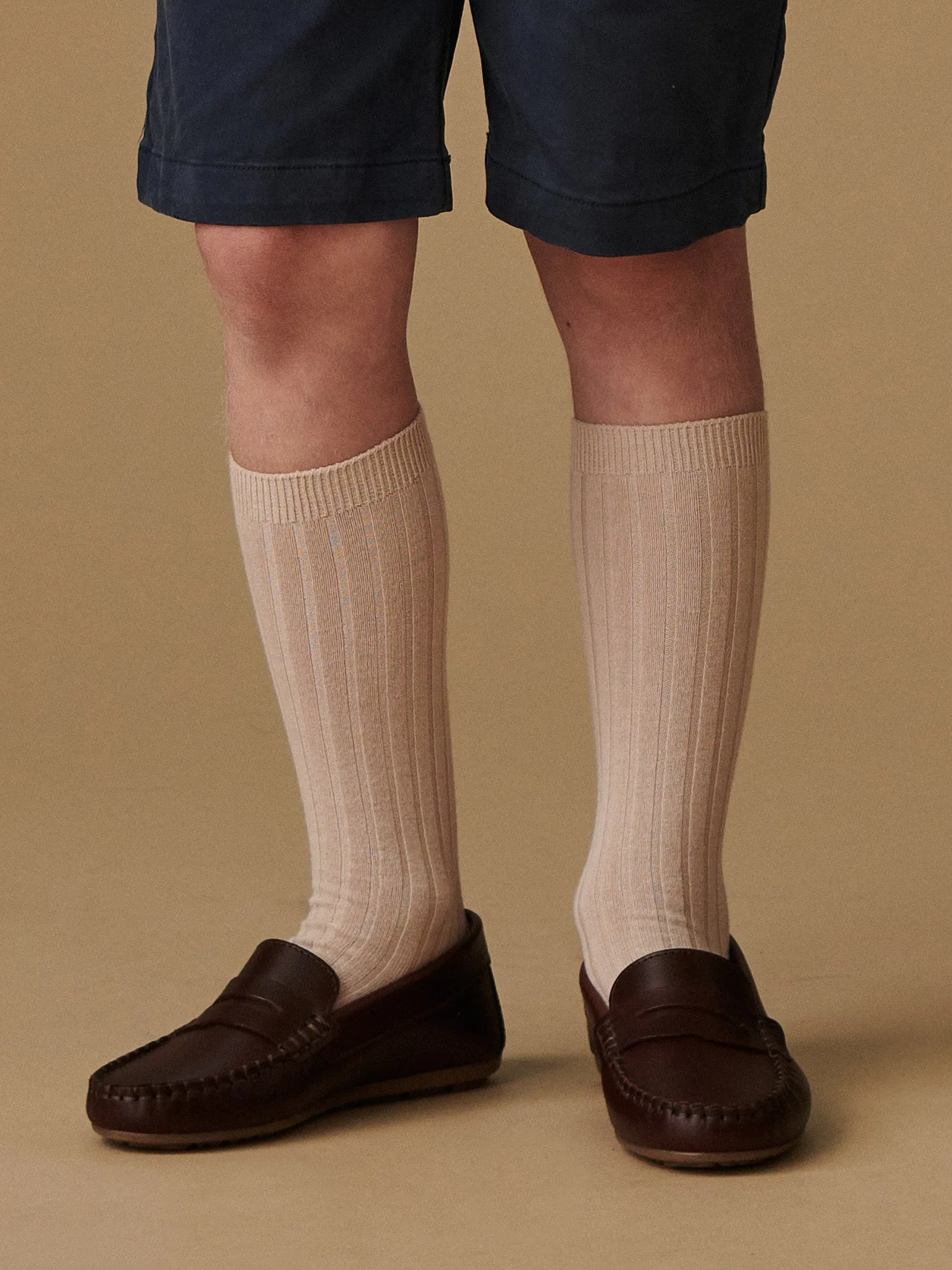 Stone Ribbed Knee High Kids Socks
