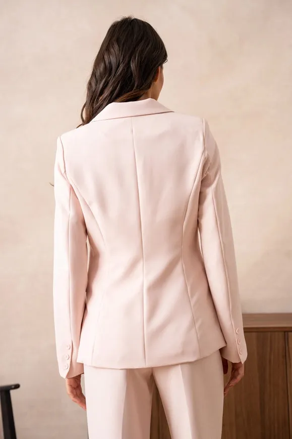 Timeless One-Button Fitted Plain Jacket Pink