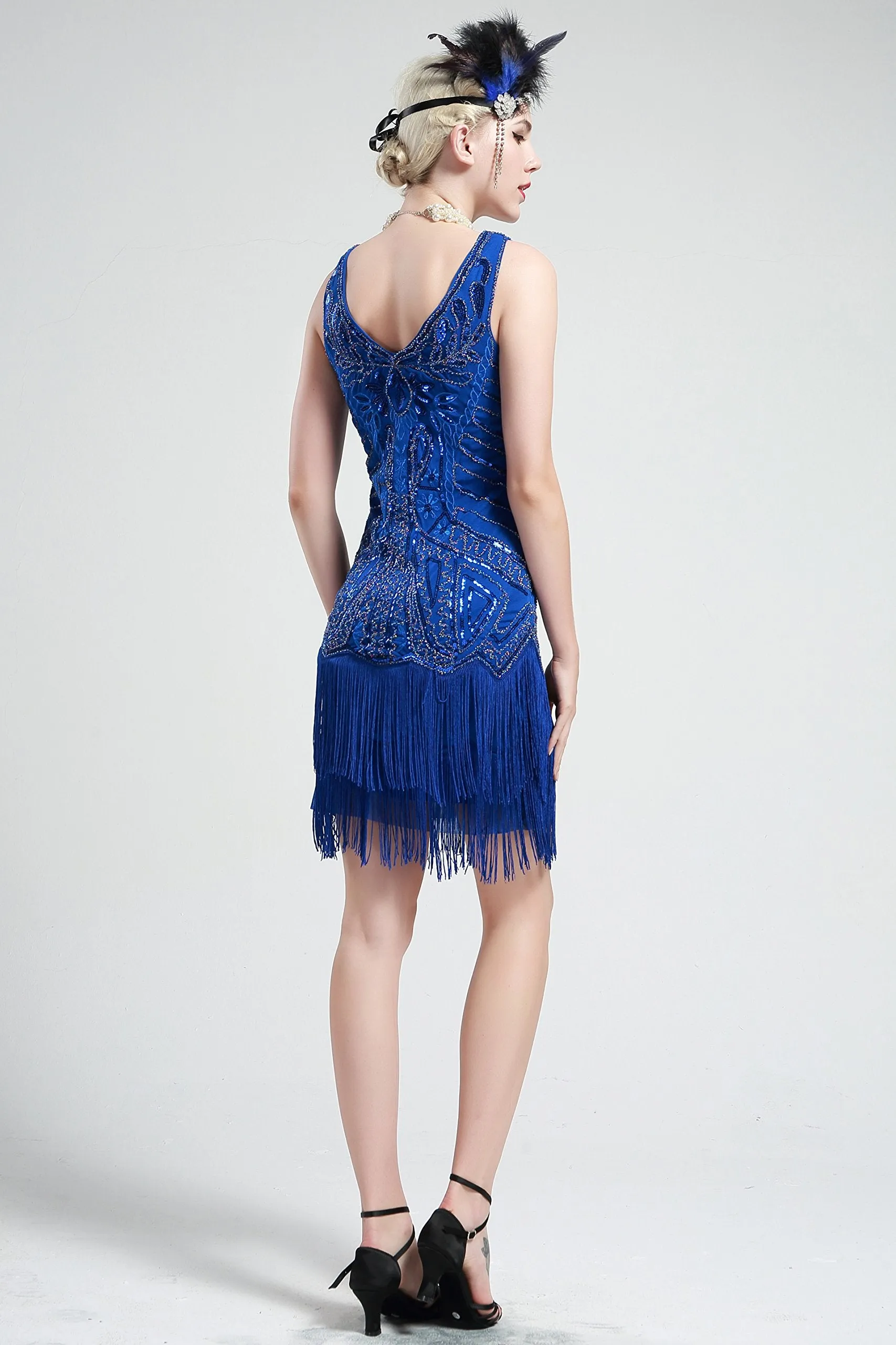 US STOCK Black and Silver Sleeveless Flapper Beaded and Sequined Mini Dress