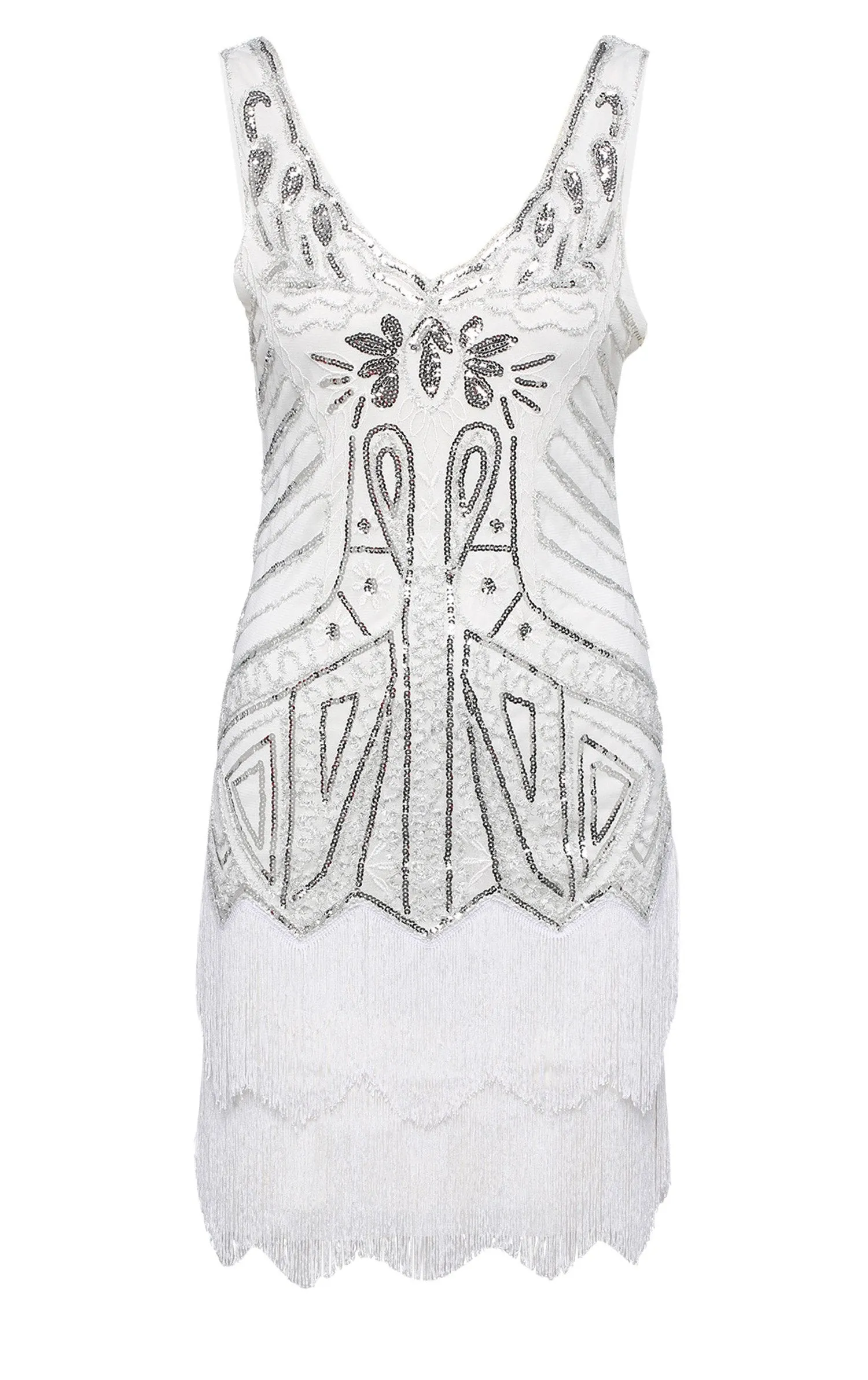 US STOCK Black and Silver Sleeveless Flapper Beaded and Sequined Mini Dress
