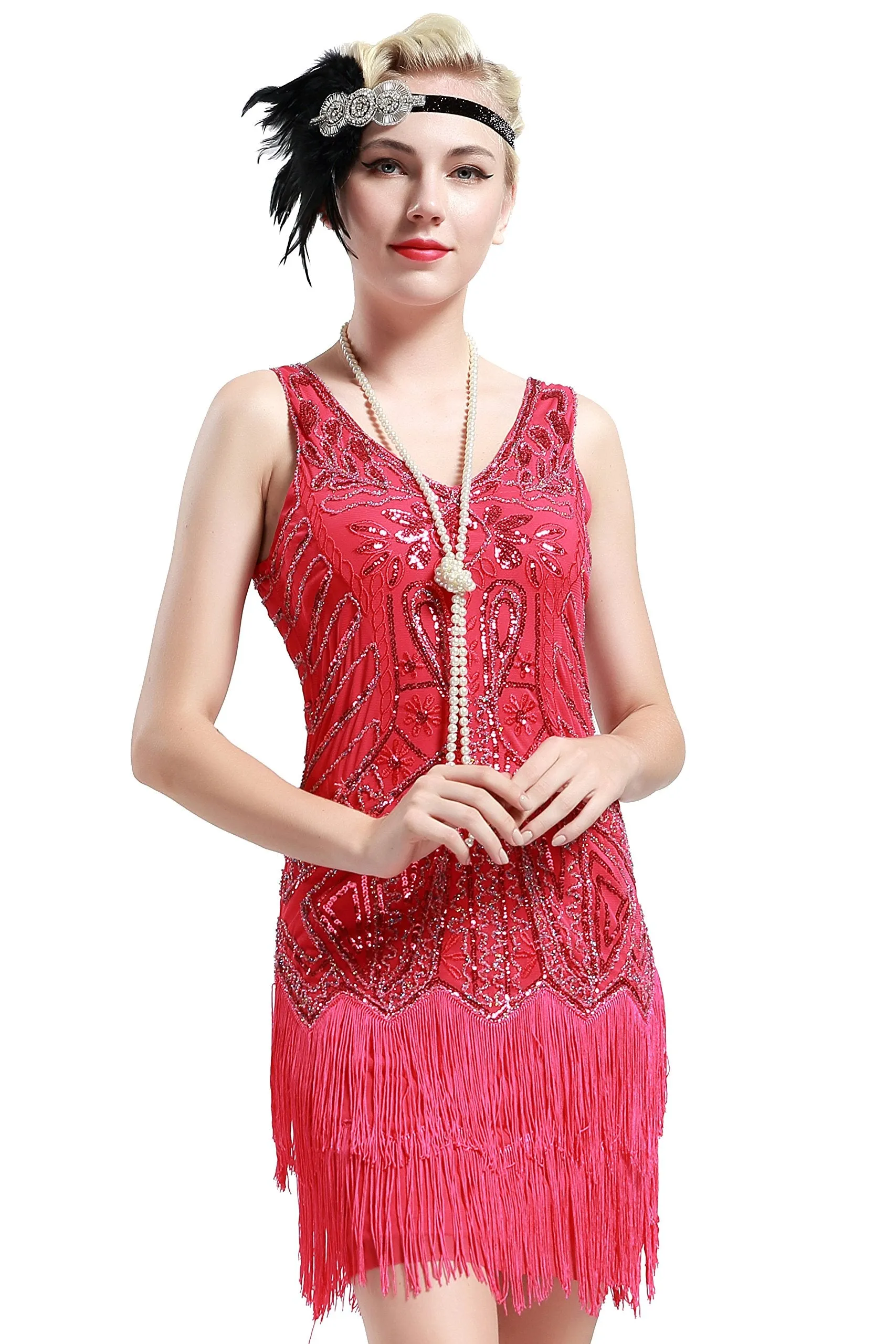 US STOCK Bright Green Sleeveless Flapper Beaded and Sequined Mini Dress