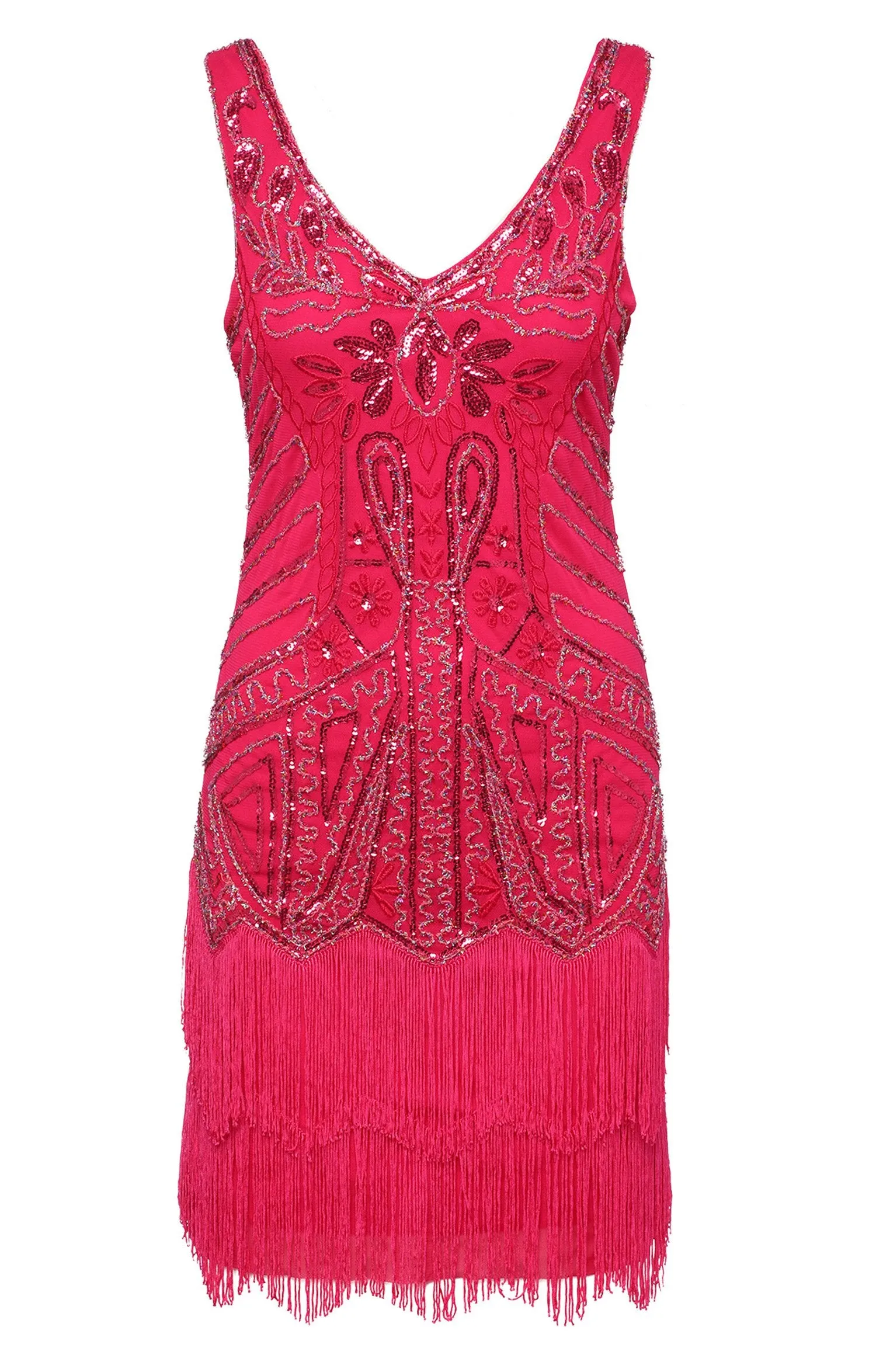 US STOCK Bright Green Sleeveless Flapper Beaded and Sequined Mini Dress