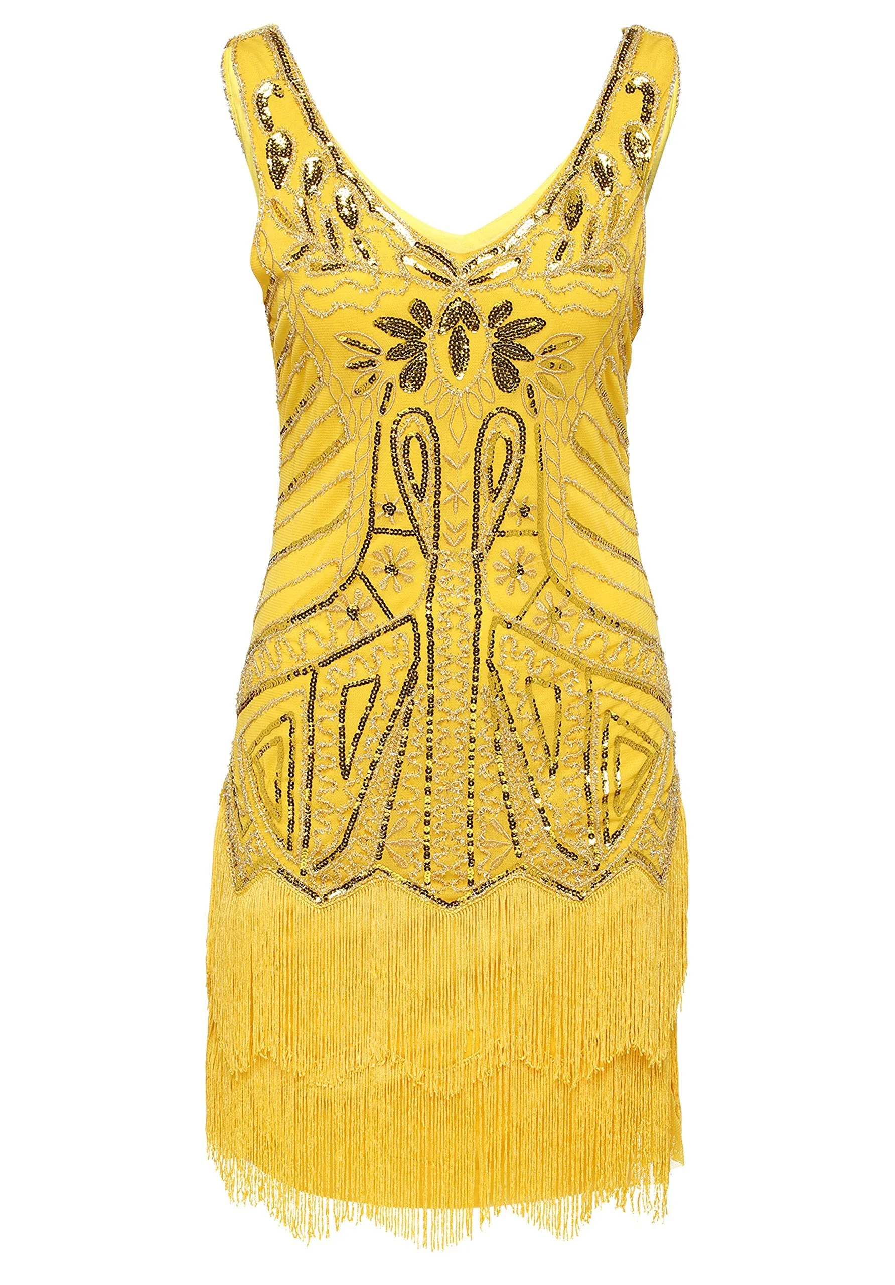 US STOCK Bright Green Sleeveless Flapper Beaded and Sequined Mini Dress