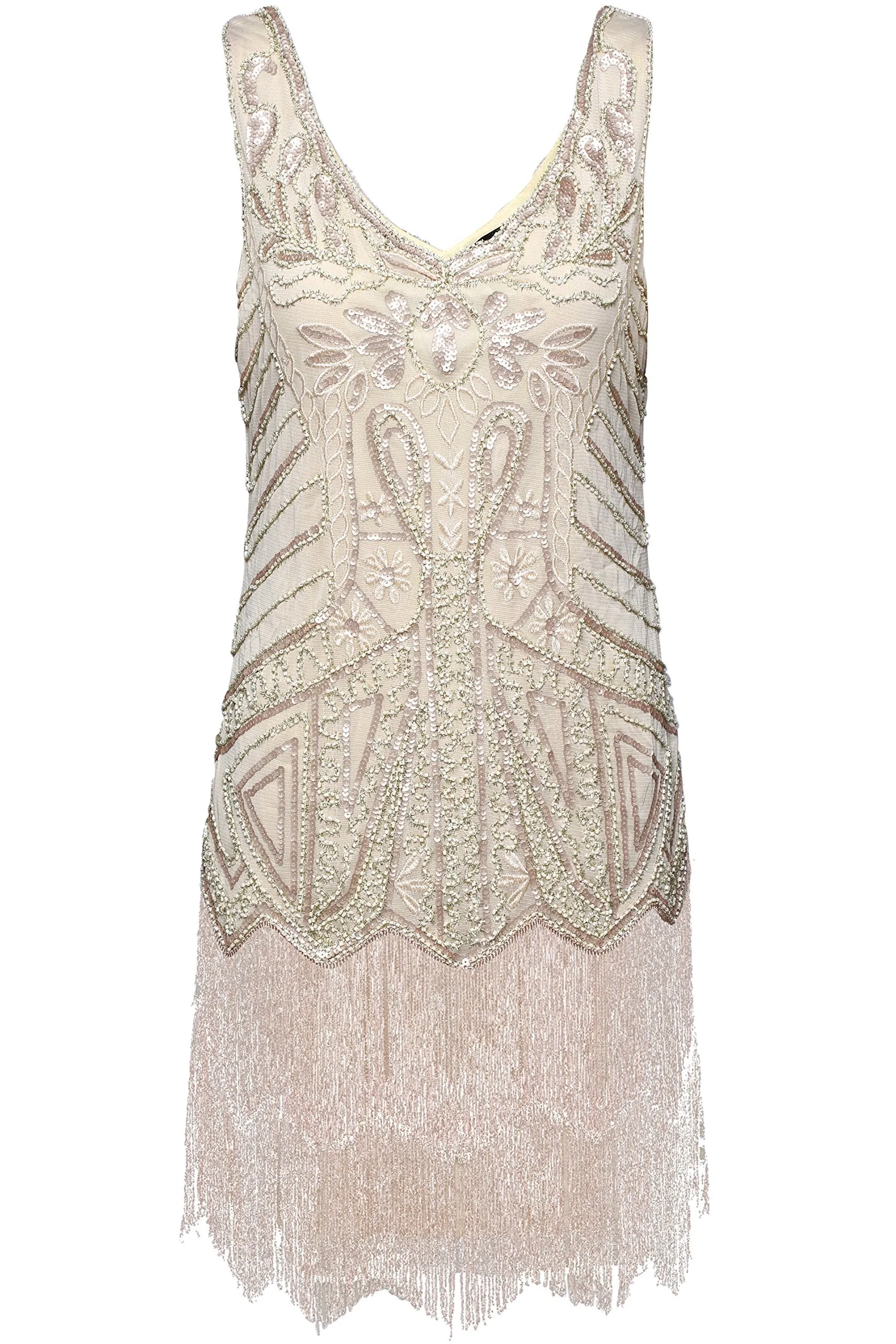 US STOCK Bright Green Sleeveless Flapper Beaded and Sequined Mini Dress