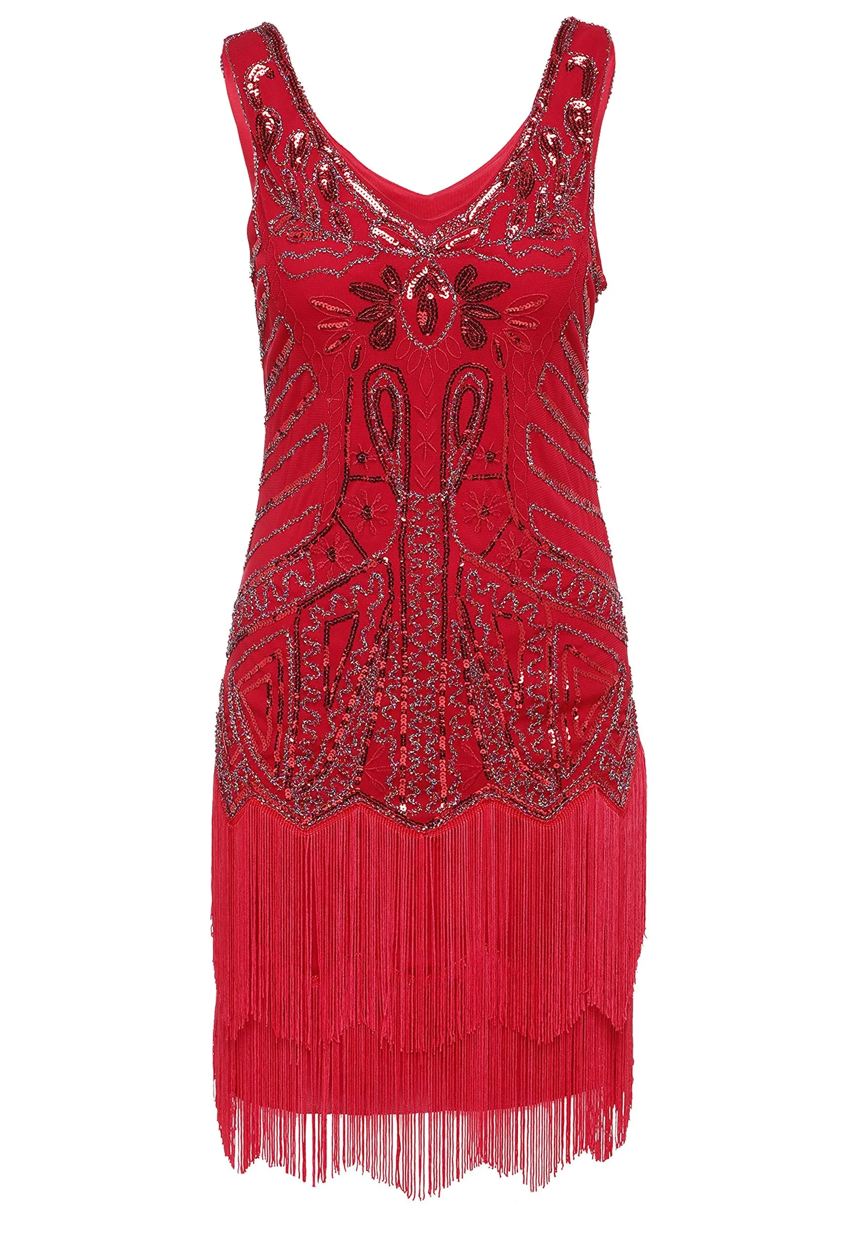US STOCK Bright Green Sleeveless Flapper Beaded and Sequined Mini Dress
