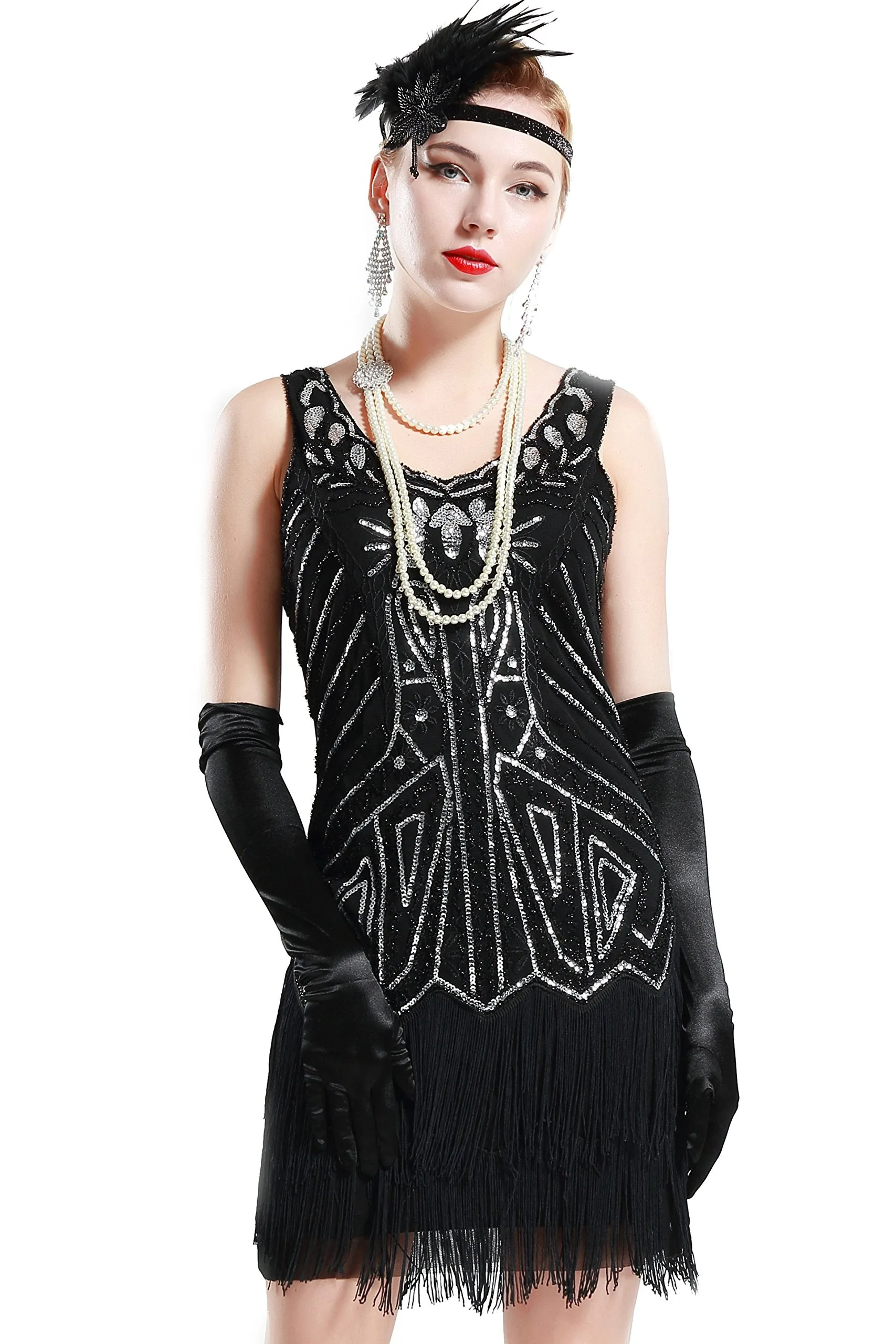 US STOCK Bright Green Sleeveless Flapper Beaded and Sequined Mini Dress