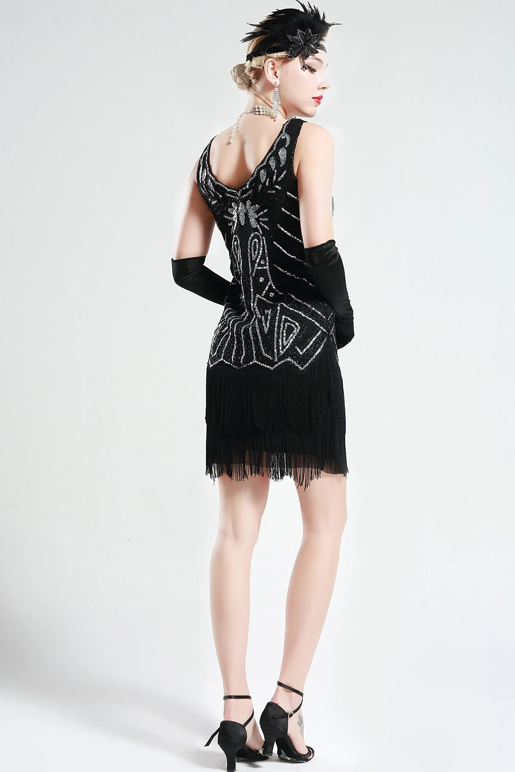 US STOCK Bright Green Sleeveless Flapper Beaded and Sequined Mini Dress