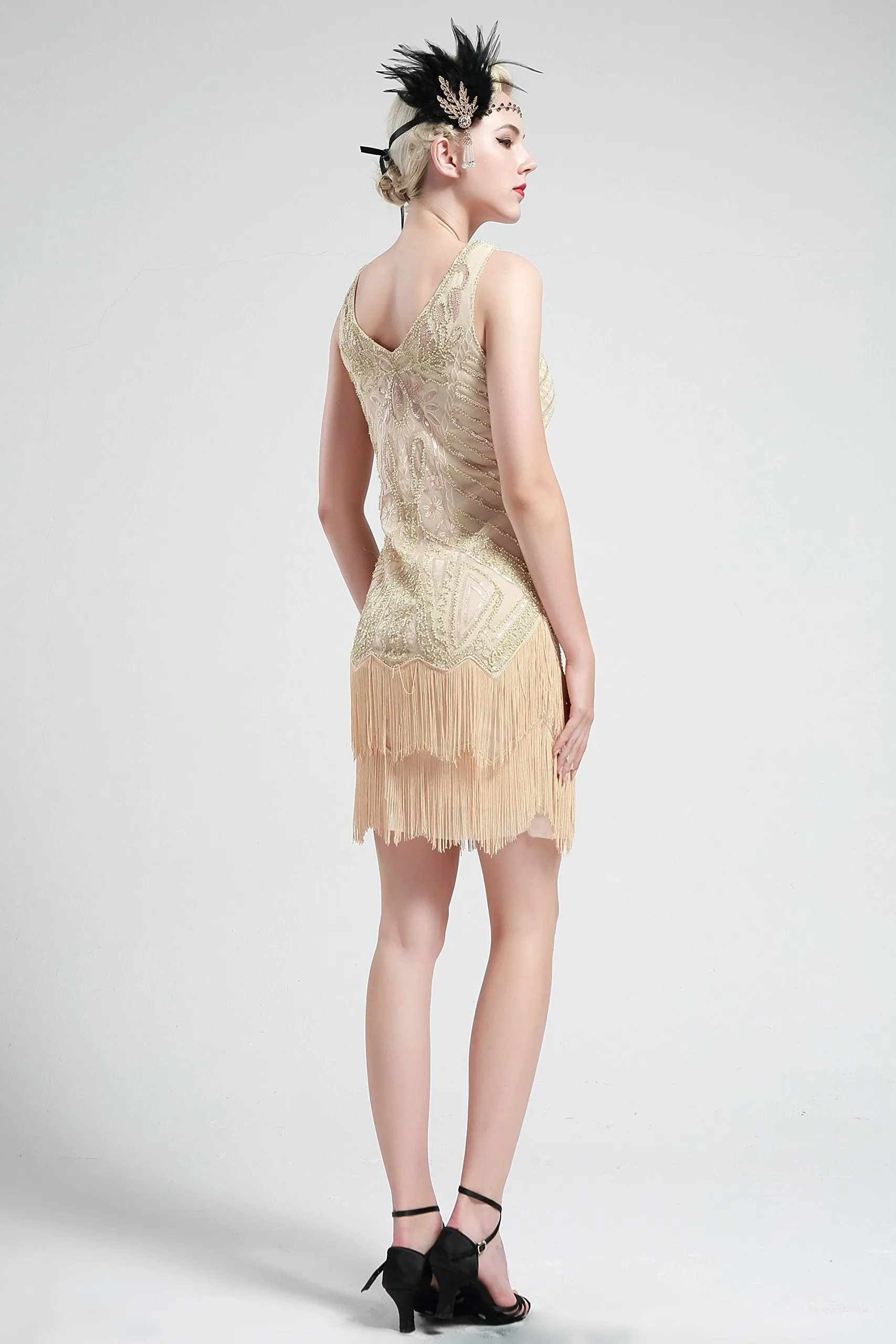 US STOCK Bright Green Sleeveless Flapper Beaded and Sequined Mini Dress