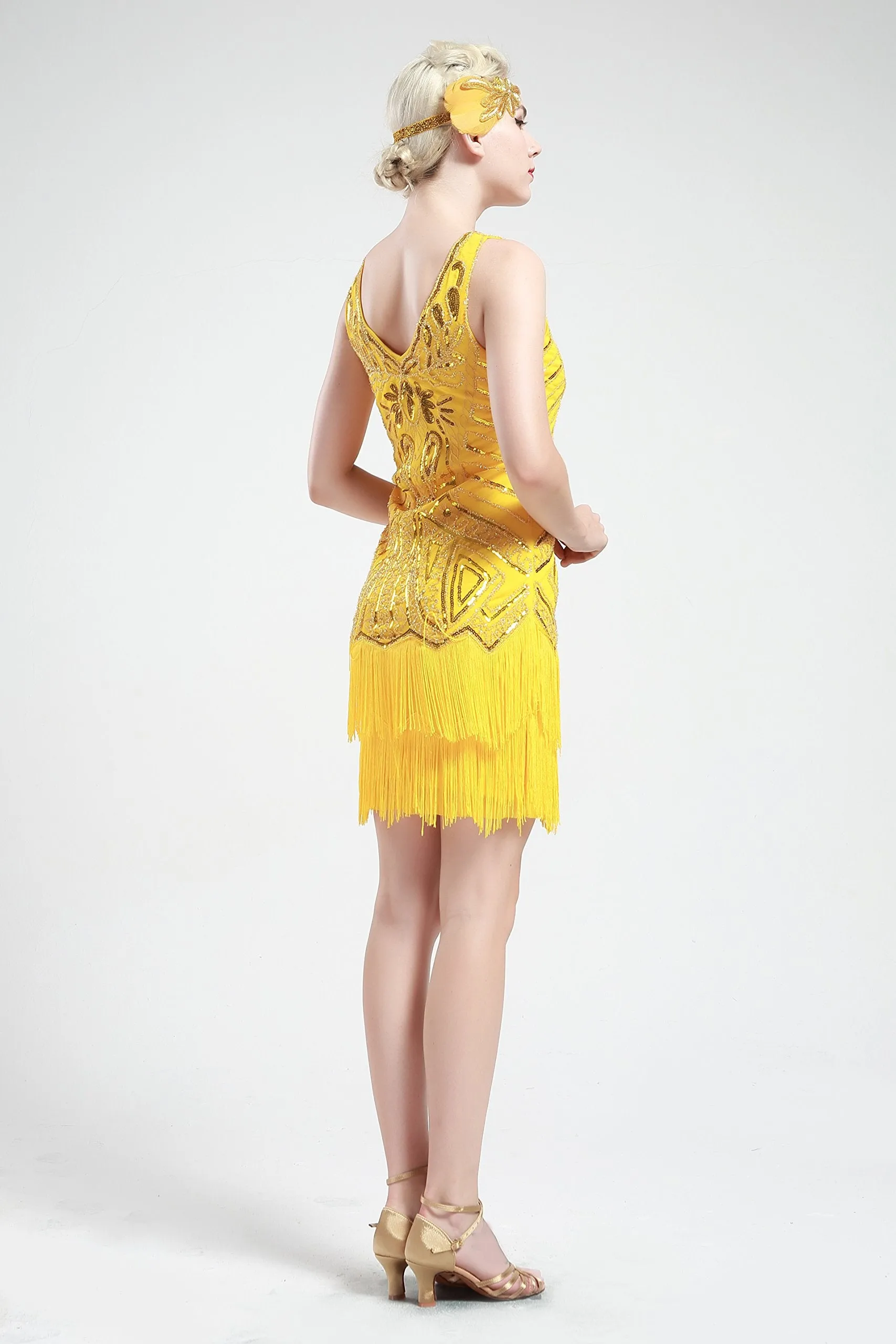 US STOCK Bright Green Sleeveless Flapper Beaded and Sequined Mini Dress