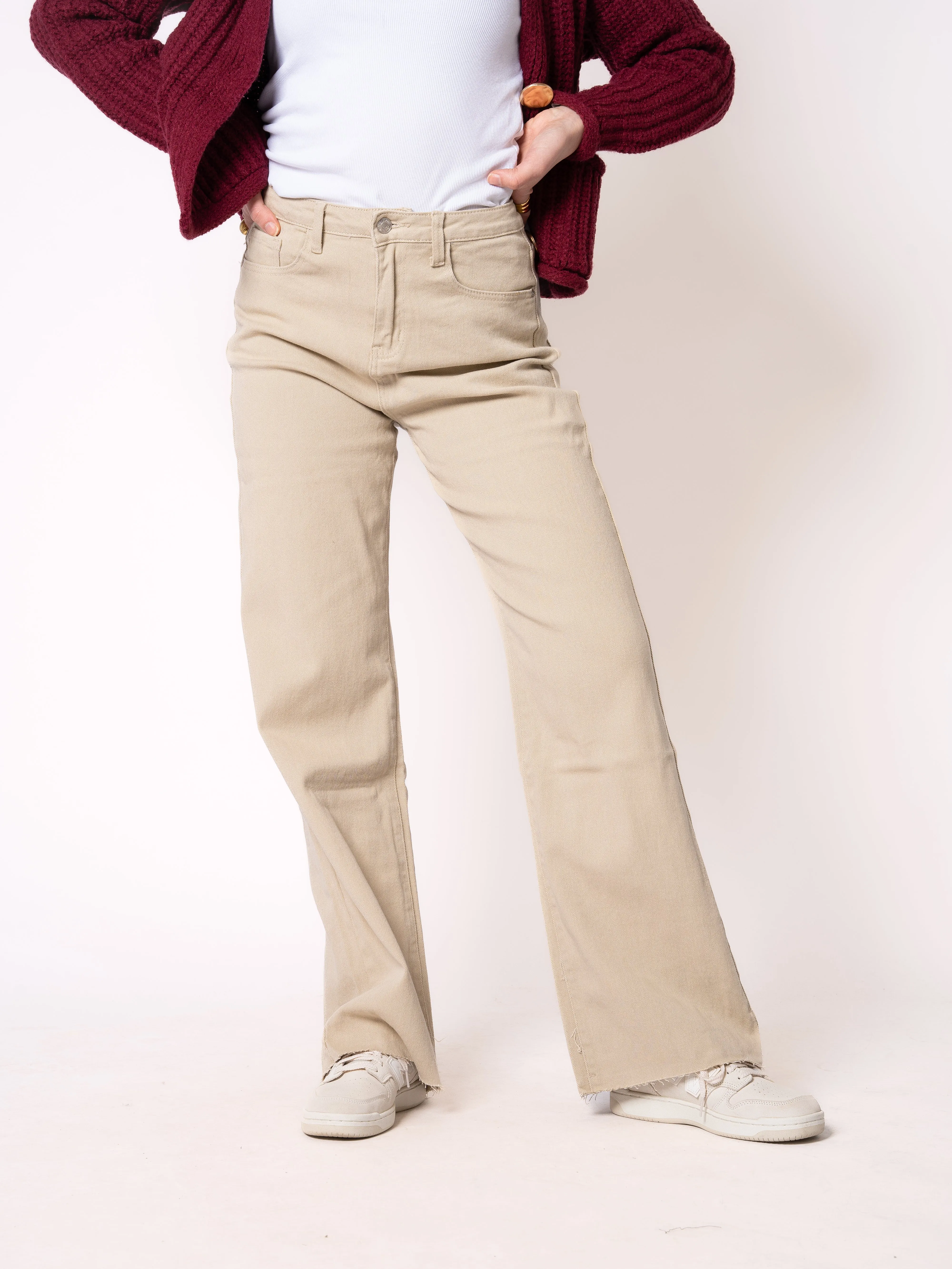Wide Leg Jeans - Oatmeal
