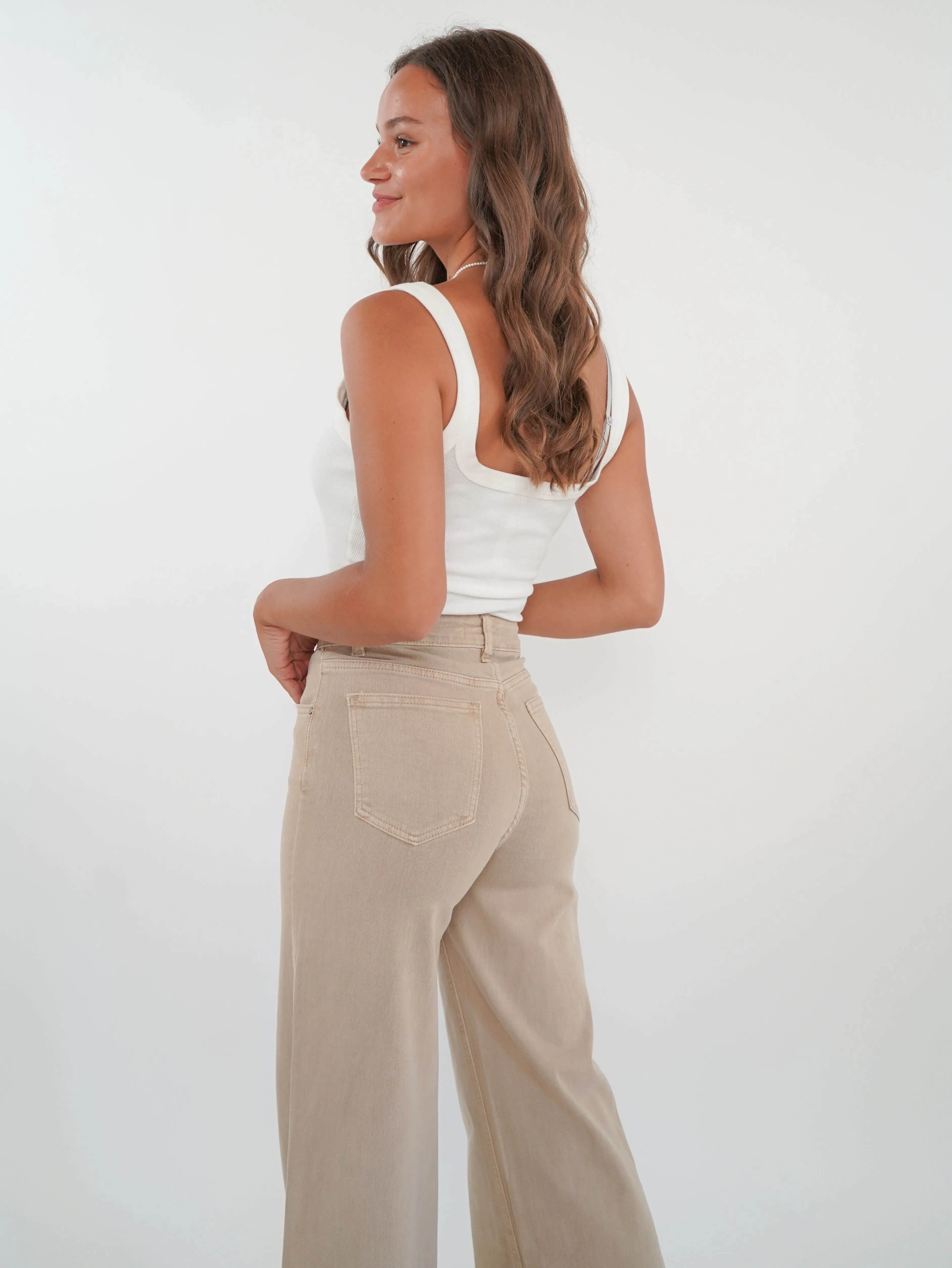 Wide Leg Jeans - Oatmeal
