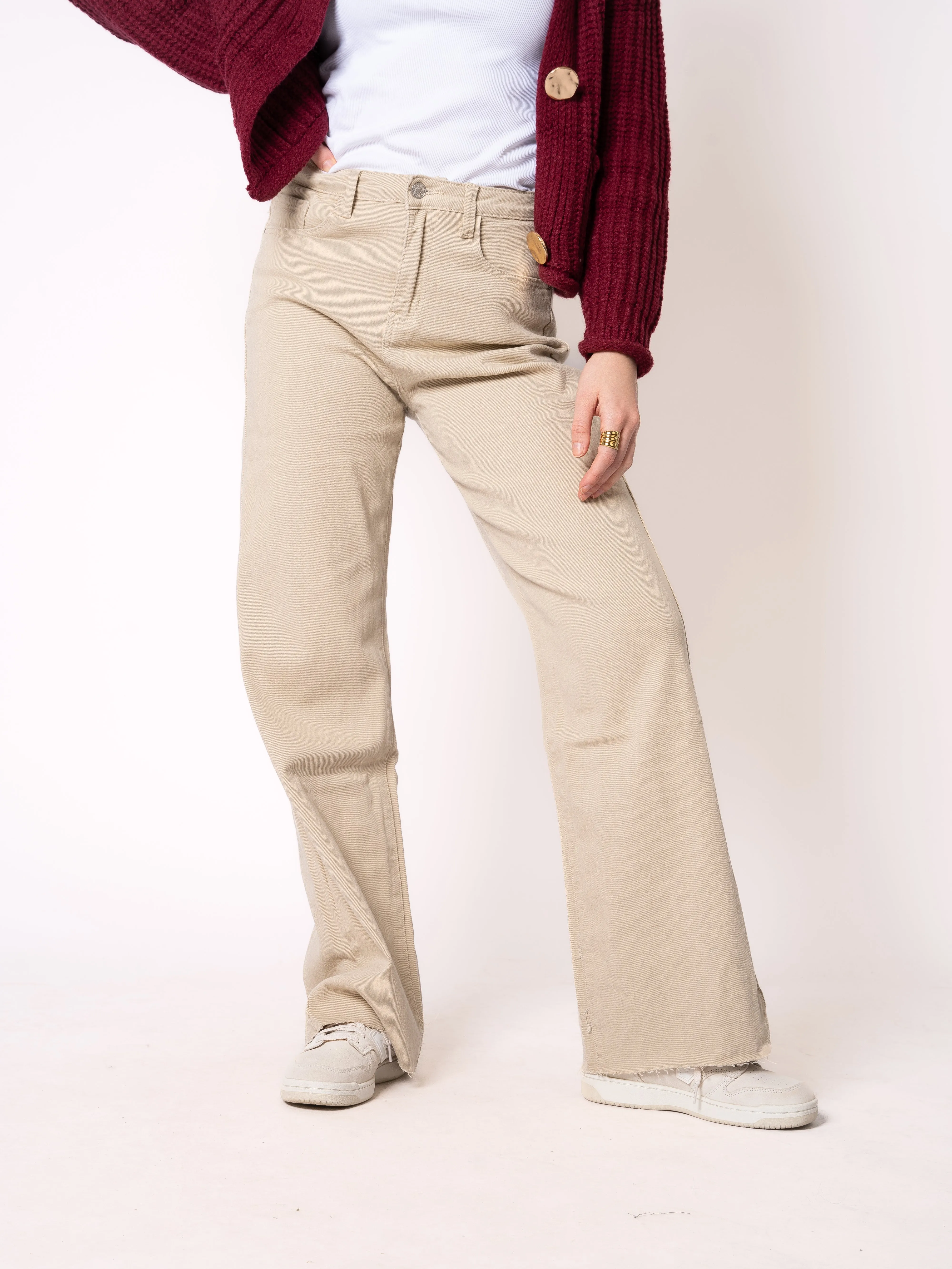 Wide Leg Jeans - Oatmeal